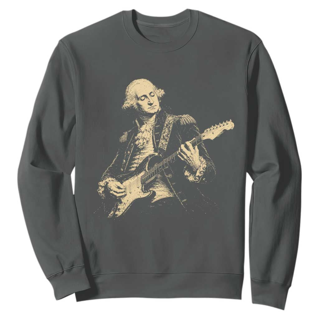 George Washington Rock Star Vintage Portrait Sweatshirt Funny Electric Guitar Player Founding Father Retro Aesthetic Patriotic Graphic TS02 Dark Heather Print Your Wear