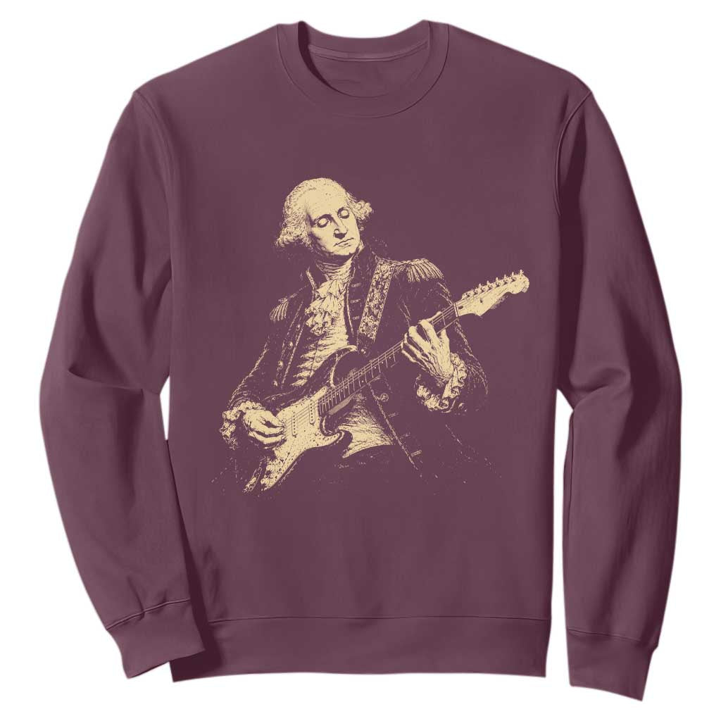 George Washington Rock Star Vintage Portrait Sweatshirt Funny Electric Guitar Player Founding Father Retro Aesthetic Patriotic Graphic TS02 Maroon Print Your Wear