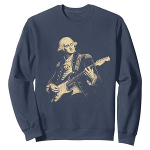 George Washington Rock Star Vintage Portrait Sweatshirt Funny Electric Guitar Player Founding Father Retro Aesthetic Patriotic Graphic TS02 Navy Print Your Wear