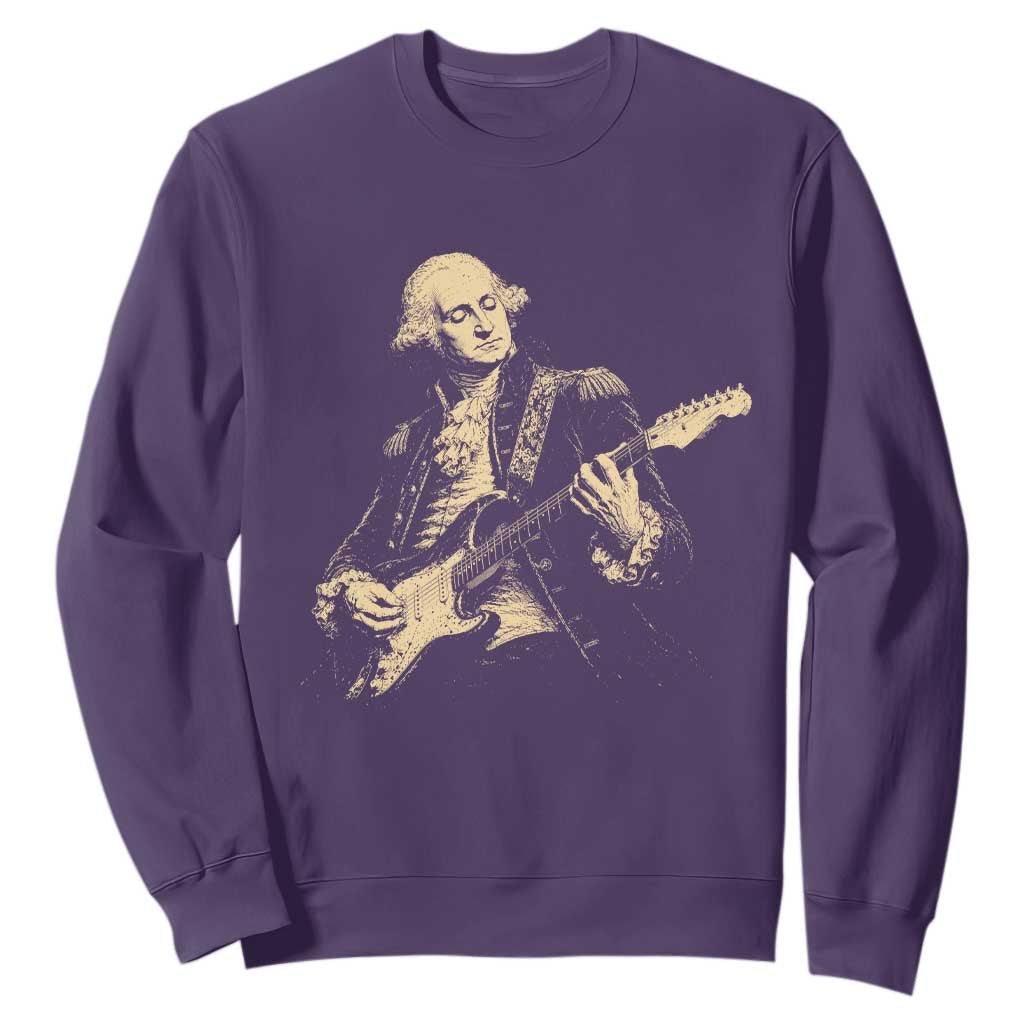 George Washington Rock Star Vintage Portrait Sweatshirt Funny Electric Guitar Player Founding Father Retro Aesthetic Patriotic Graphic TS02 Purple Print Your Wear