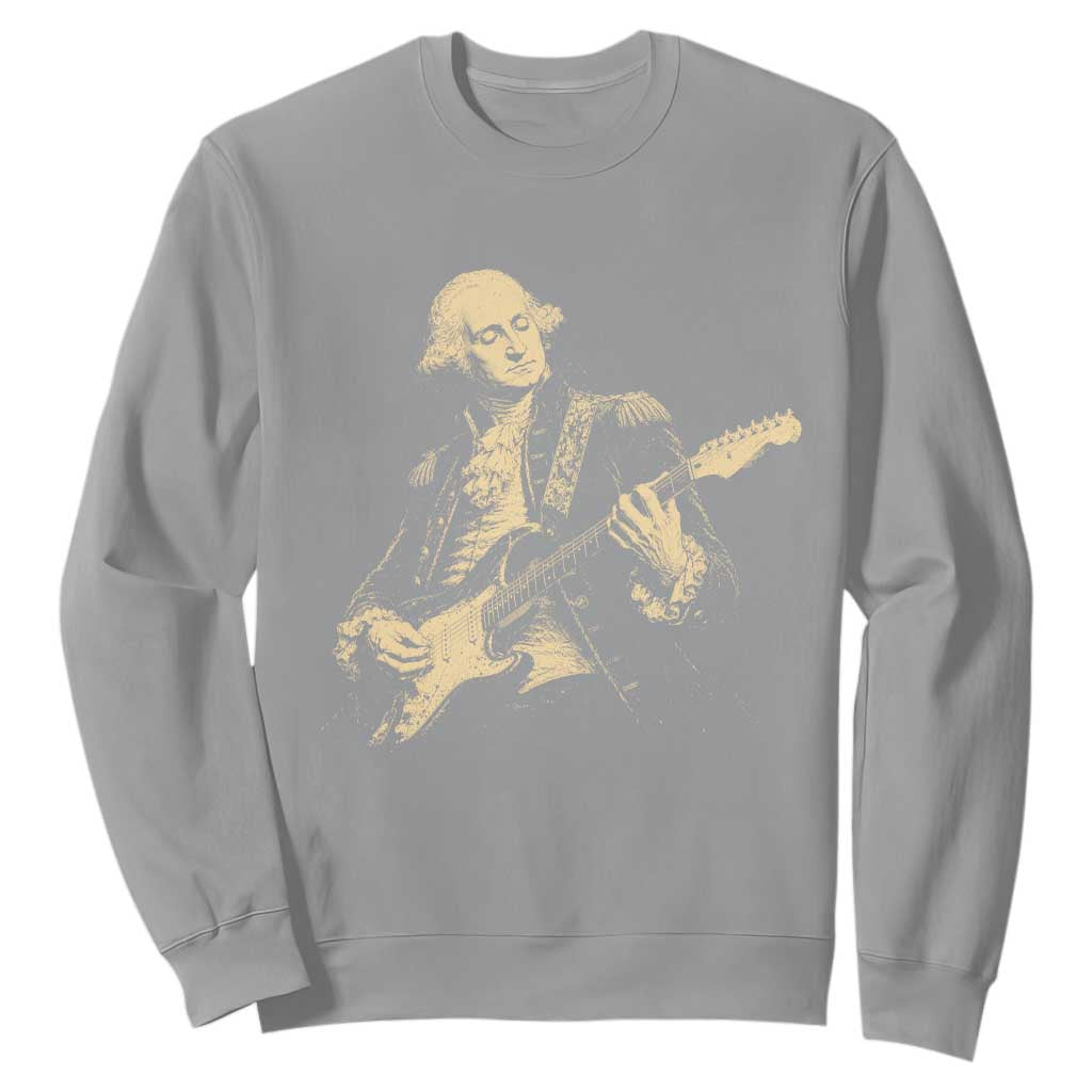 George Washington Rock Star Vintage Portrait Sweatshirt Funny Electric Guitar Player Founding Father Retro Aesthetic Patriotic Graphic TS02 Sport Gray Print Your Wear