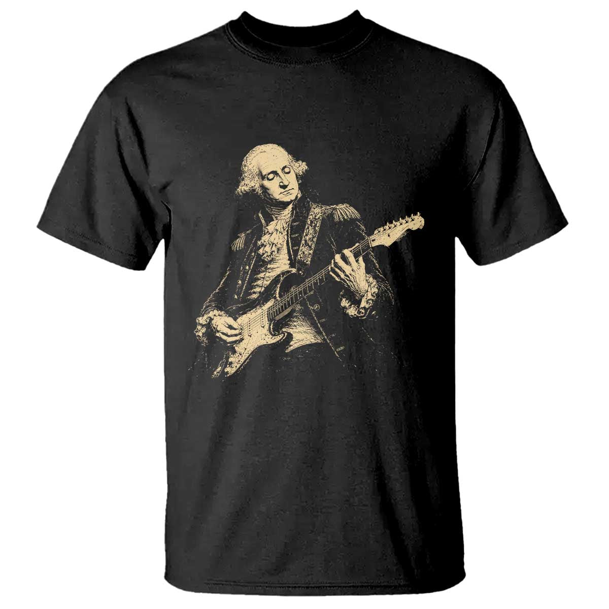George Washington Rock Star Vintage Portrait T Shirt Funny Electric Guitar Player Founding Father Retro Aesthetic Patriotic Graphic TS02 Black Print Your Wear