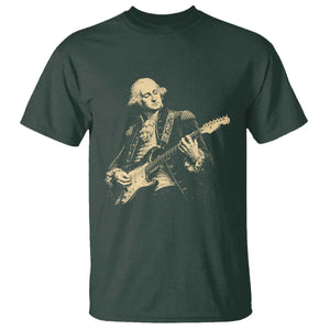 George Washington Rock Star Vintage Portrait T Shirt Funny Electric Guitar Player Founding Father Retro Aesthetic Patriotic Graphic TS02 Dark Forest Green Print Your Wear