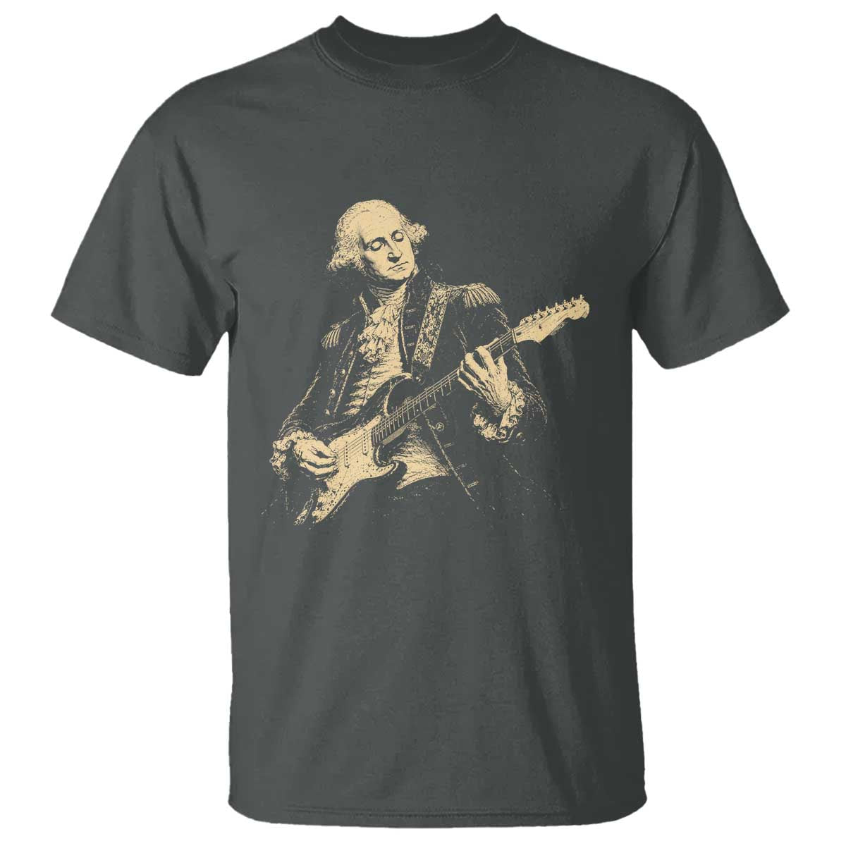 George Washington Rock Star Vintage Portrait T Shirt Funny Electric Guitar Player Founding Father Retro Aesthetic Patriotic Graphic TS02 Dark Heather Print Your Wear