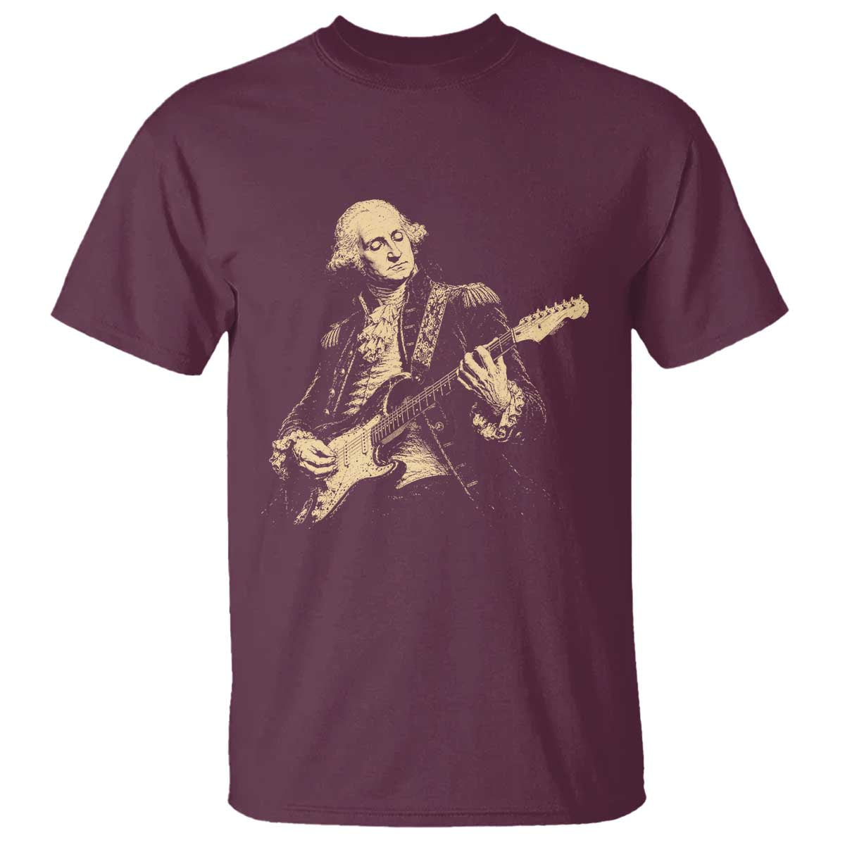 George Washington Rock Star Vintage Portrait T Shirt Funny Electric Guitar Player Founding Father Retro Aesthetic Patriotic Graphic TS02 Maroon Print Your Wear