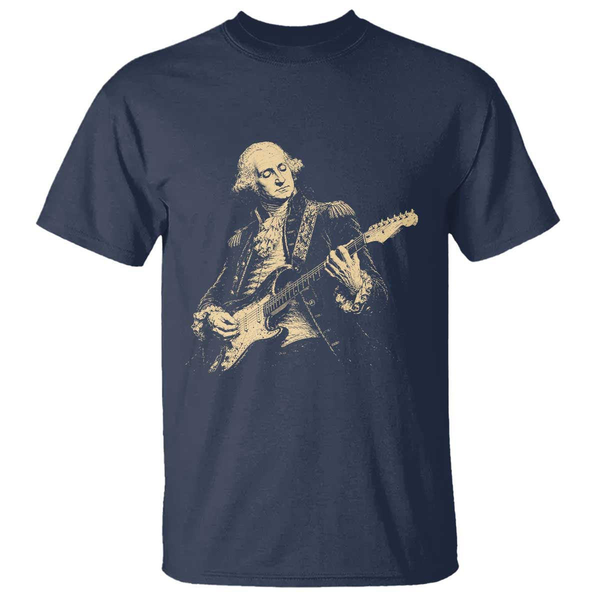 George Washington Rock Star Vintage Portrait T Shirt Funny Electric Guitar Player Founding Father Retro Aesthetic Patriotic Graphic TS02 Navy Print Your Wear