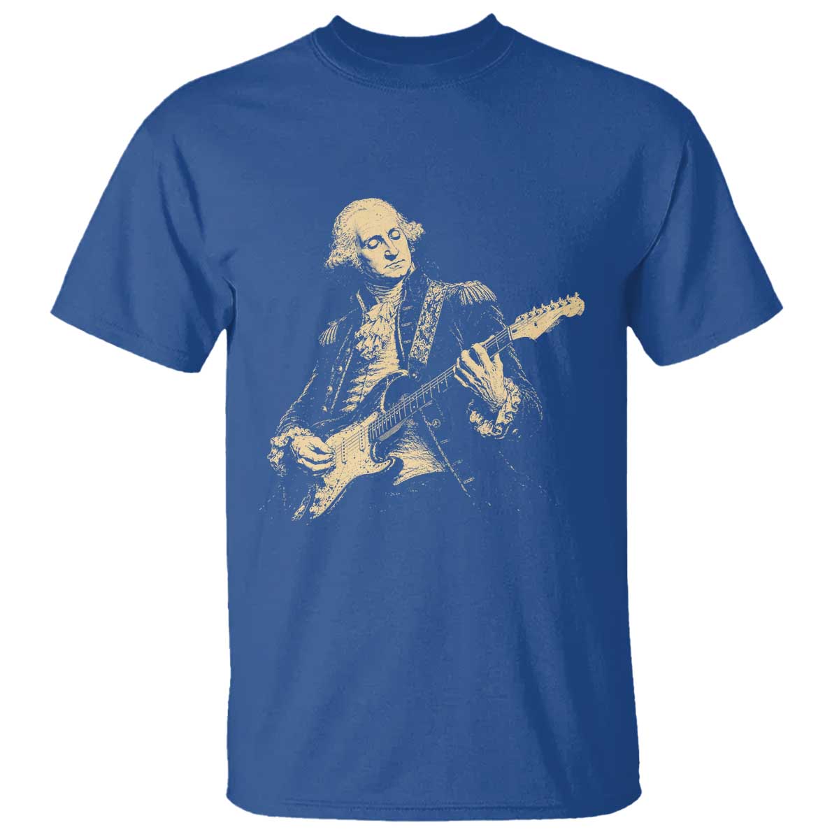 George Washington Rock Star Vintage Portrait T Shirt Funny Electric Guitar Player Founding Father Retro Aesthetic Patriotic Graphic TS02 Royal Blue Print Your Wear