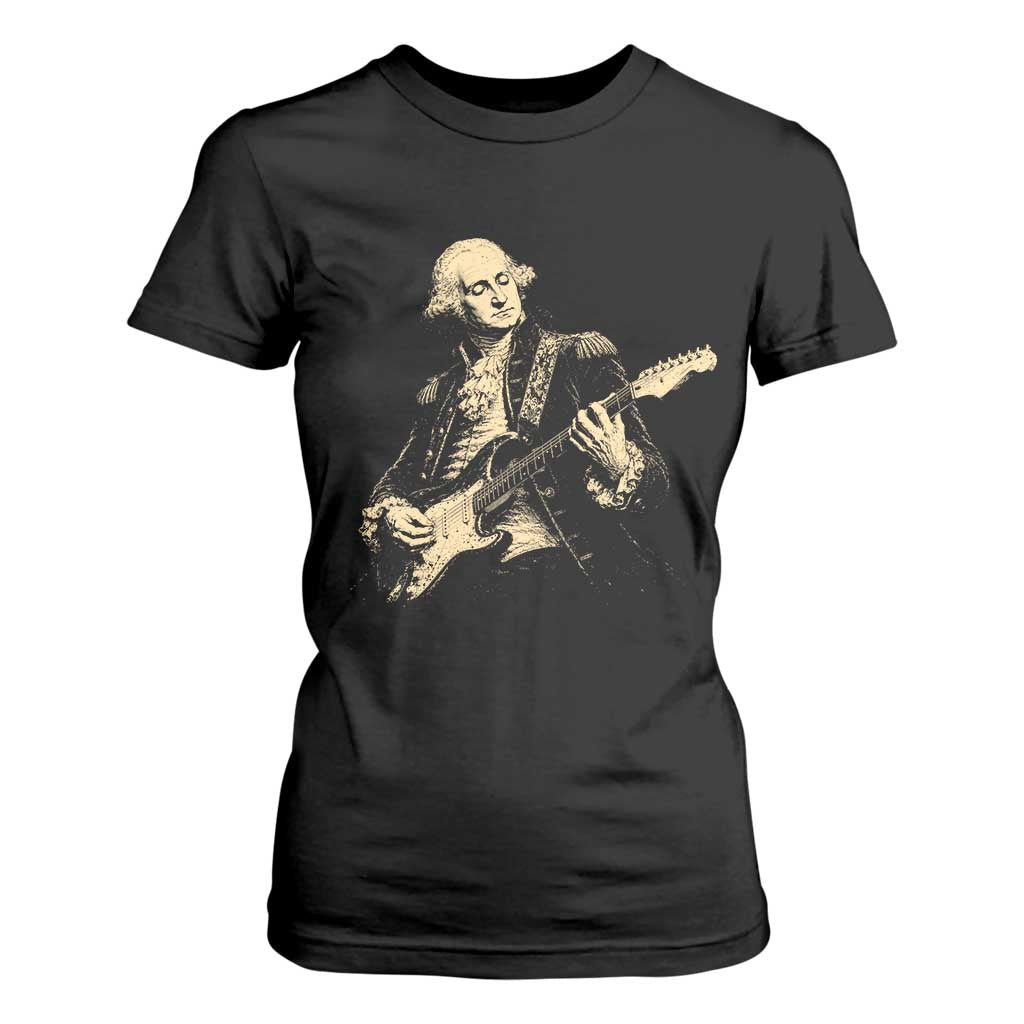 George Washington Rock Star Vintage Portrait T Shirt For Women Funny Electric Guitar Player Founding Father Retro Aesthetic Patriotic Graphic TS02 Black Print Your Wear