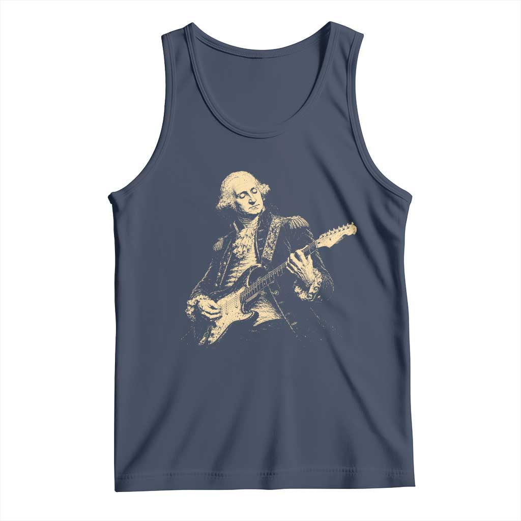 George Washington Rock Star Vintage Portrait Tank Top Funny Electric Guitar Player Founding Father Retro Aesthetic Patriotic Graphic TS02 Navy Print Your Wear