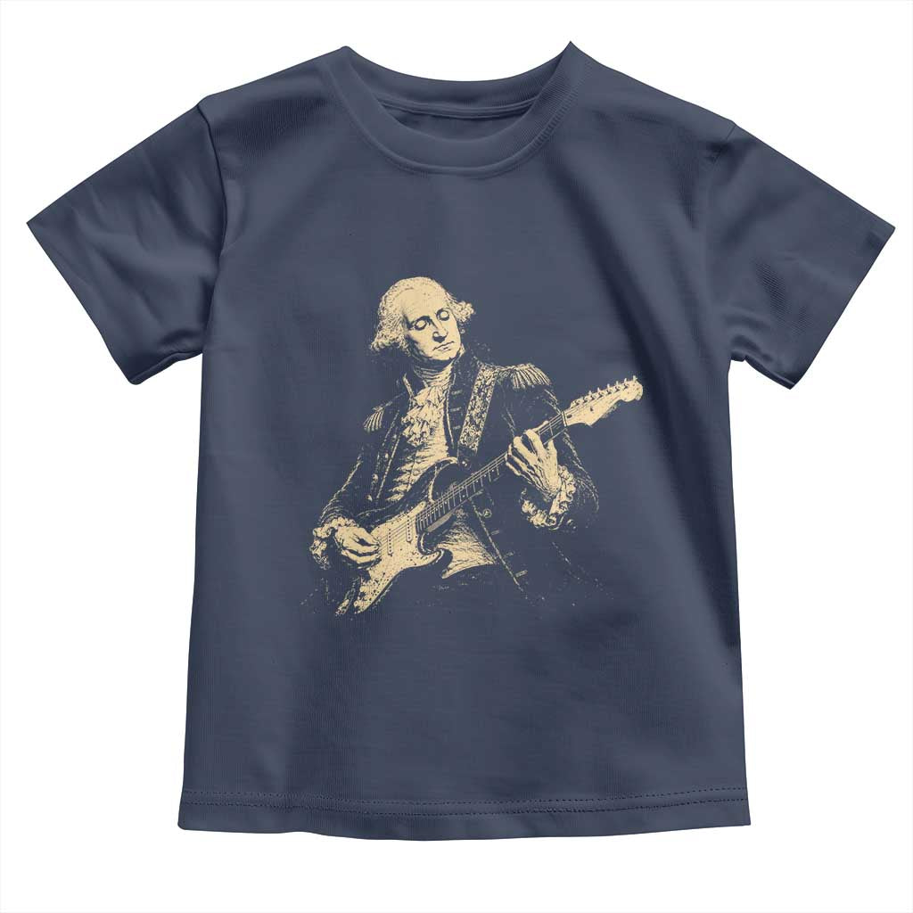 George Washington Rock Star Vintage Portrait Toddler T Shirt Funny Electric Guitar Player Founding Father Retro Aesthetic Patriotic Graphic TS02 Navy Print Your Wear