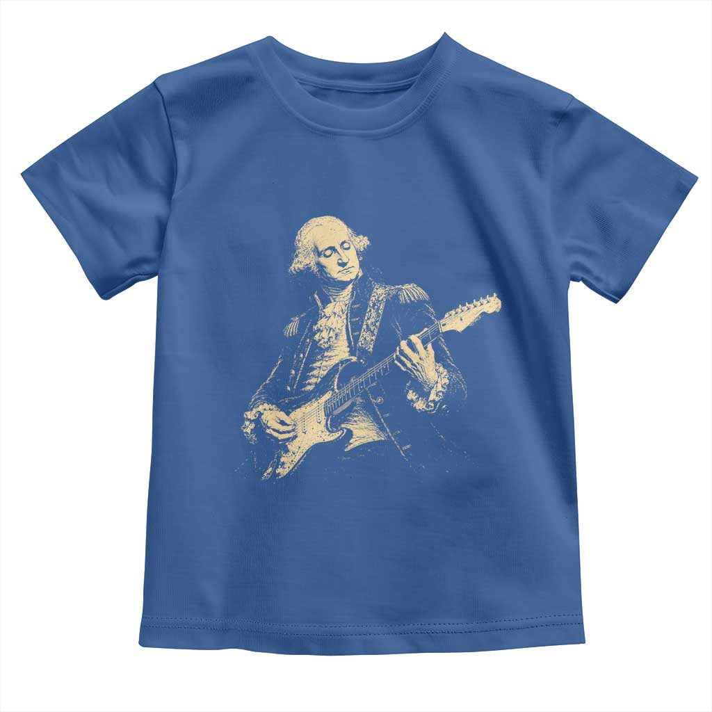 George Washington Rock Star Vintage Portrait Toddler T Shirt Funny Electric Guitar Player Founding Father Retro Aesthetic Patriotic Graphic TS02 Royal Blue Print Your Wear