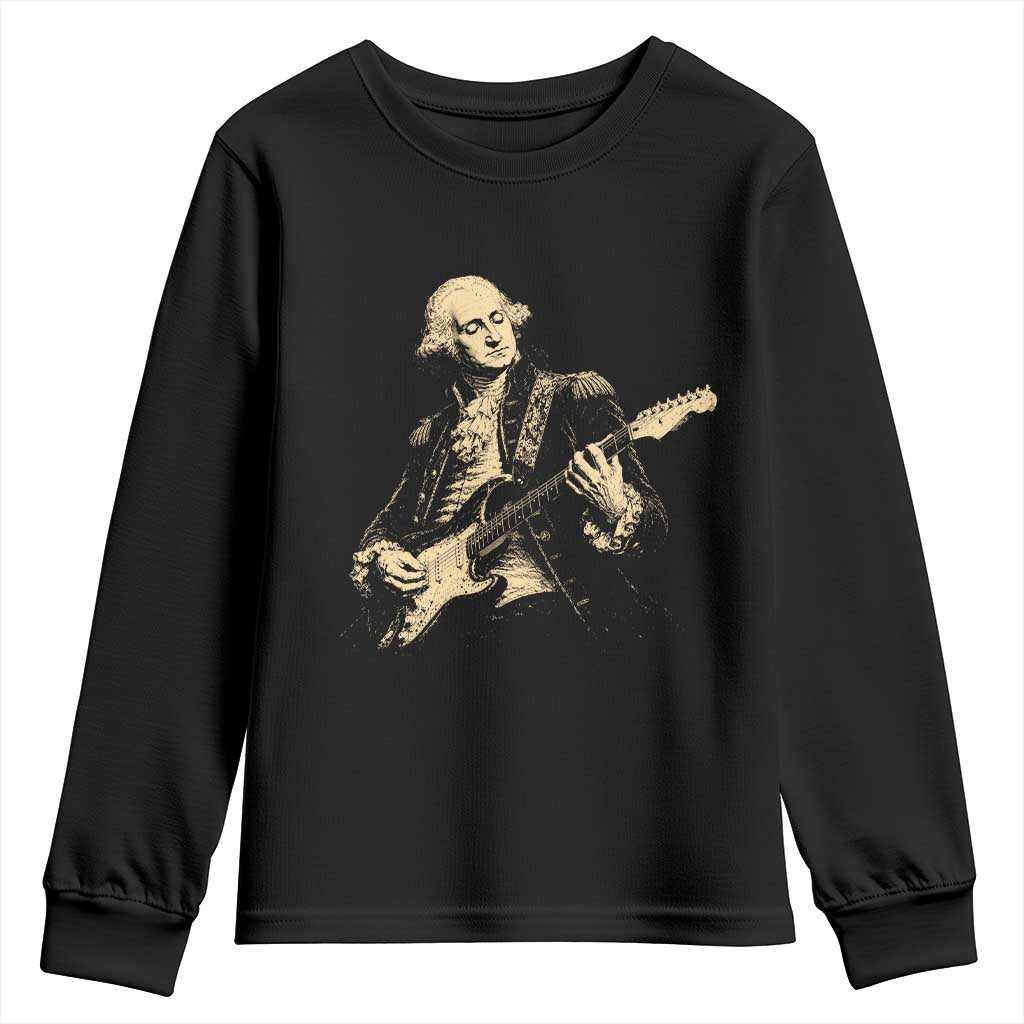 George Washington Rock Star Vintage Portrait Youth Sweatshirt Funny Electric Guitar Player Founding Father Retro Aesthetic Patriotic Graphic TS02 Black Print Your Wear