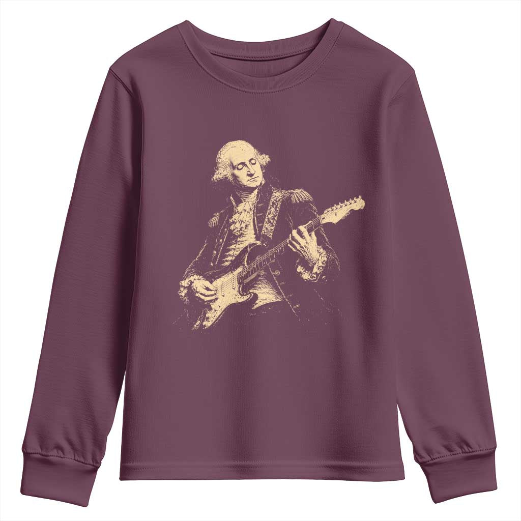 George Washington Rock Star Vintage Portrait Youth Sweatshirt Funny Electric Guitar Player Founding Father Retro Aesthetic Patriotic Graphic TS02 Maroon Print Your Wear