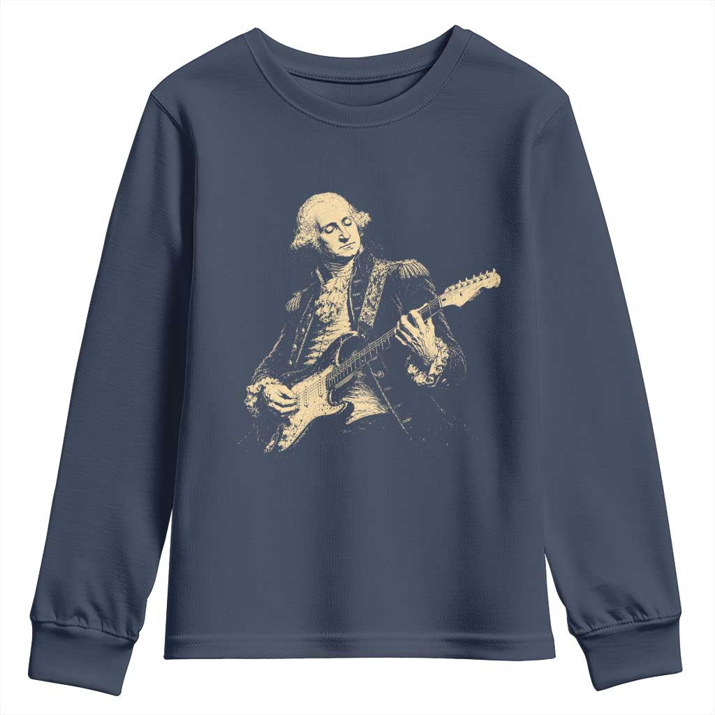 George Washington Rock Star Vintage Portrait Youth Sweatshirt Funny Electric Guitar Player Founding Father Retro Aesthetic Patriotic Graphic TS02 Navy Print Your Wear