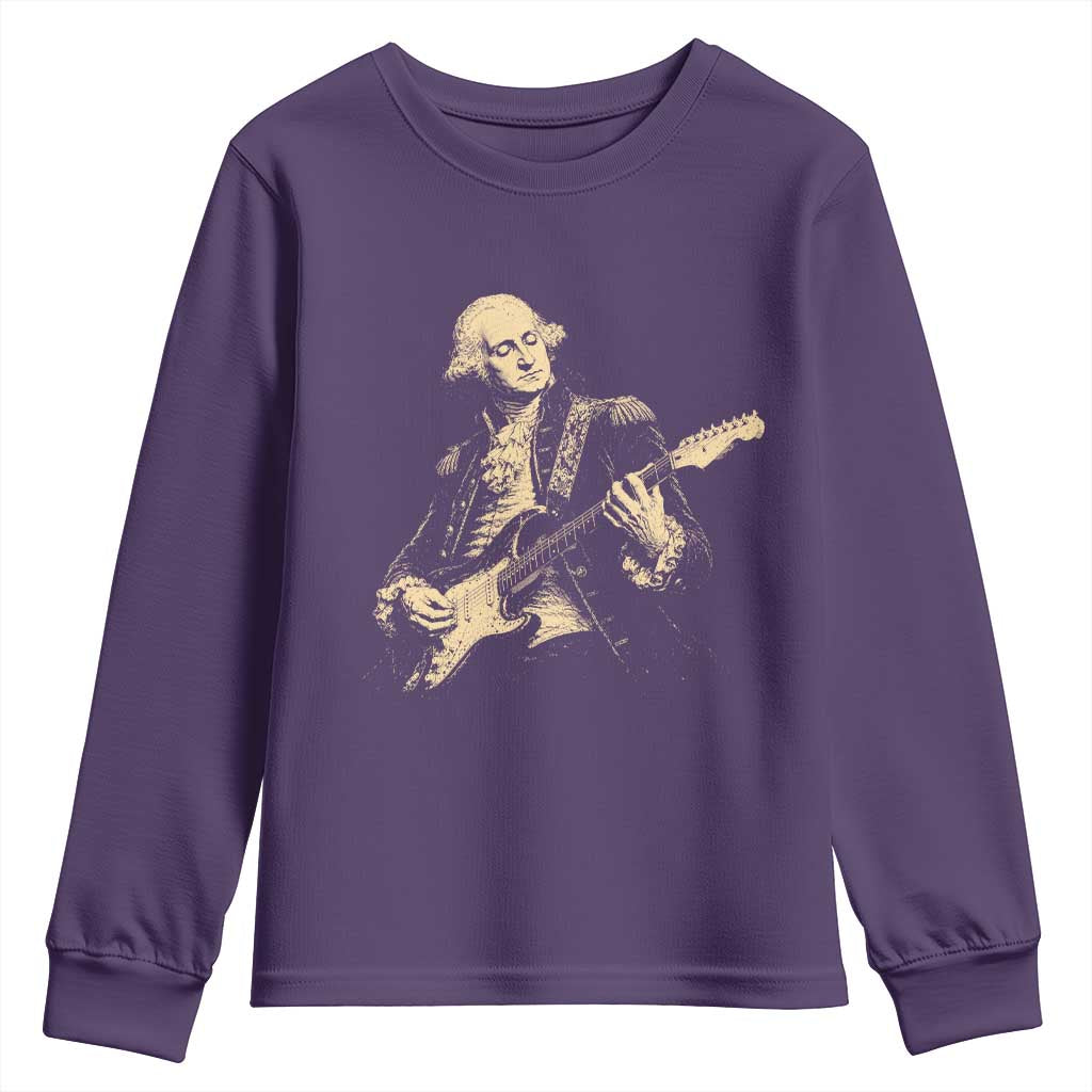George Washington Rock Star Vintage Portrait Youth Sweatshirt Funny Electric Guitar Player Founding Father Retro Aesthetic Patriotic Graphic TS02 Purple Print Your Wear