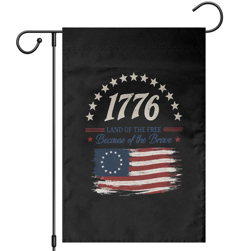 1776 Land of the Free Distressed Arch Graphic Garden Flag Vintage Betsy Ross American Flag Stars Retro Patriotic TS02 Black Print Your Wear