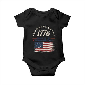 1776 Land of the Free Distressed Arch Graphic Baby Onesie Vintage Betsy Ross American Flag Stars Retro Patriotic TS02 Black Print Your Wear