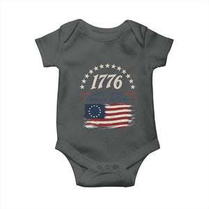 1776 Land of the Free Distressed Arch Graphic Baby Onesie Vintage Betsy Ross American Flag Stars Retro Patriotic TS02 Dark Heather Print Your Wear
