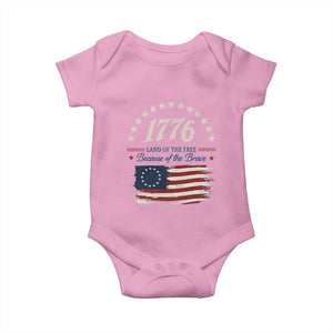 1776 Land of the Free Distressed Arch Graphic Baby Onesie Vintage Betsy Ross American Flag Stars Retro Patriotic TS02 Light Pink Print Your Wear