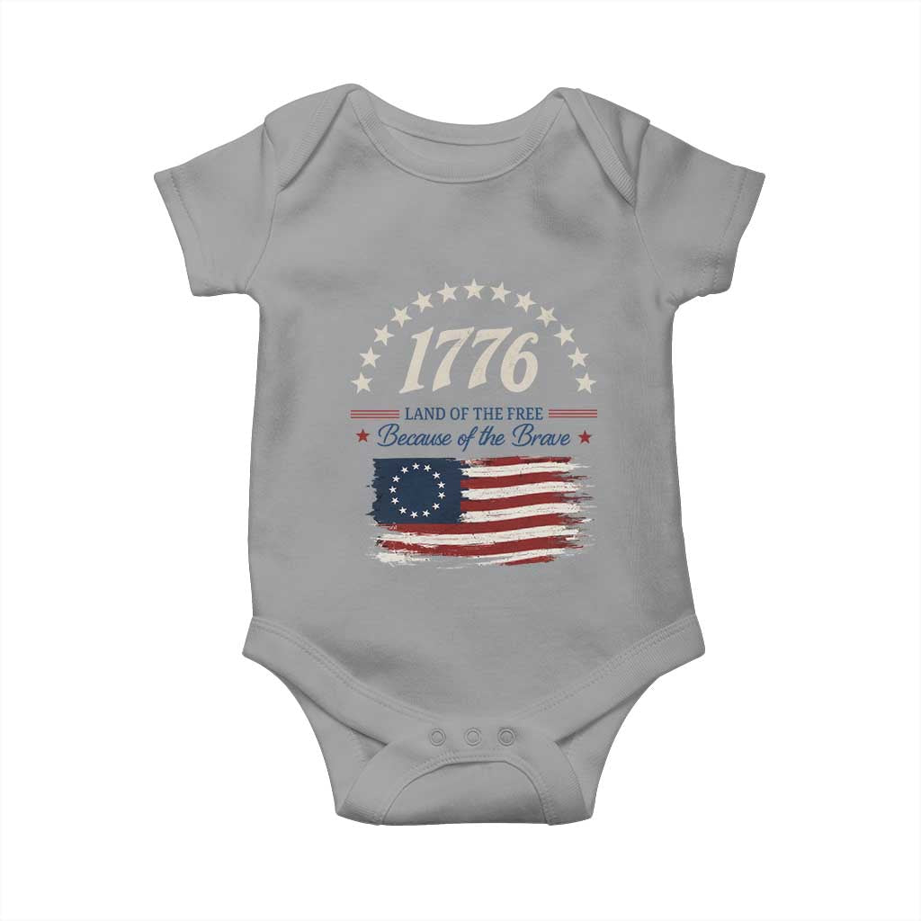 1776 Land of the Free Distressed Arch Graphic Baby Onesie Vintage Betsy Ross American Flag Stars Retro Patriotic TS02 Sport Gray Print Your Wear