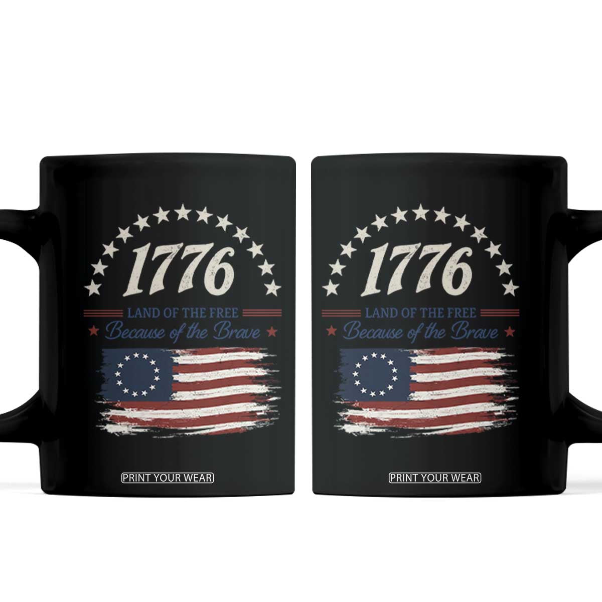 1776 Land of the Free Distressed Arch Graphic Coffee Mug Vintage Betsy Ross American Flag Stars Retro Patriotic