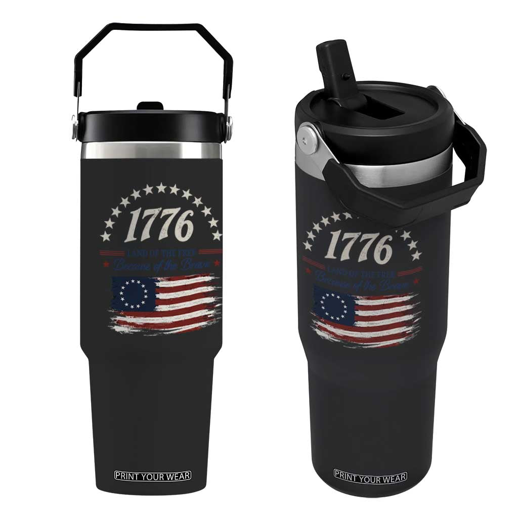1776 Land of the Free Distressed Arch Graphic Flip Straw Tumbler Vintage Betsy Ross American Flag Stars Retro Patriotic TS02 One Size: 30 oz Black Print Your Wear
