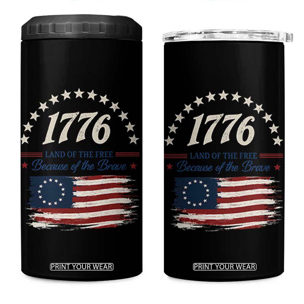 1776 Land of the Free Distressed Arch Graphic 4 in 1 Can Cooler Tumbler Vintage Betsy Ross American Flag Stars Retro Patriotic TS02 One Size: 16 oz Black Print Your Wear