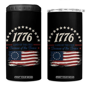 1776 Land of the Free Distressed Arch Graphic 4 in 1 Can Cooler Tumbler Vintage Betsy Ross American Flag Stars Retro Patriotic TS02 One Size: 16 oz Black Print Your Wear