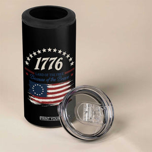 1776 Land of the Free Distressed Arch Graphic 4 in 1 Can Cooler Tumbler Vintage Betsy Ross American Flag Stars Retro Patriotic TS02 Print Your Wear
