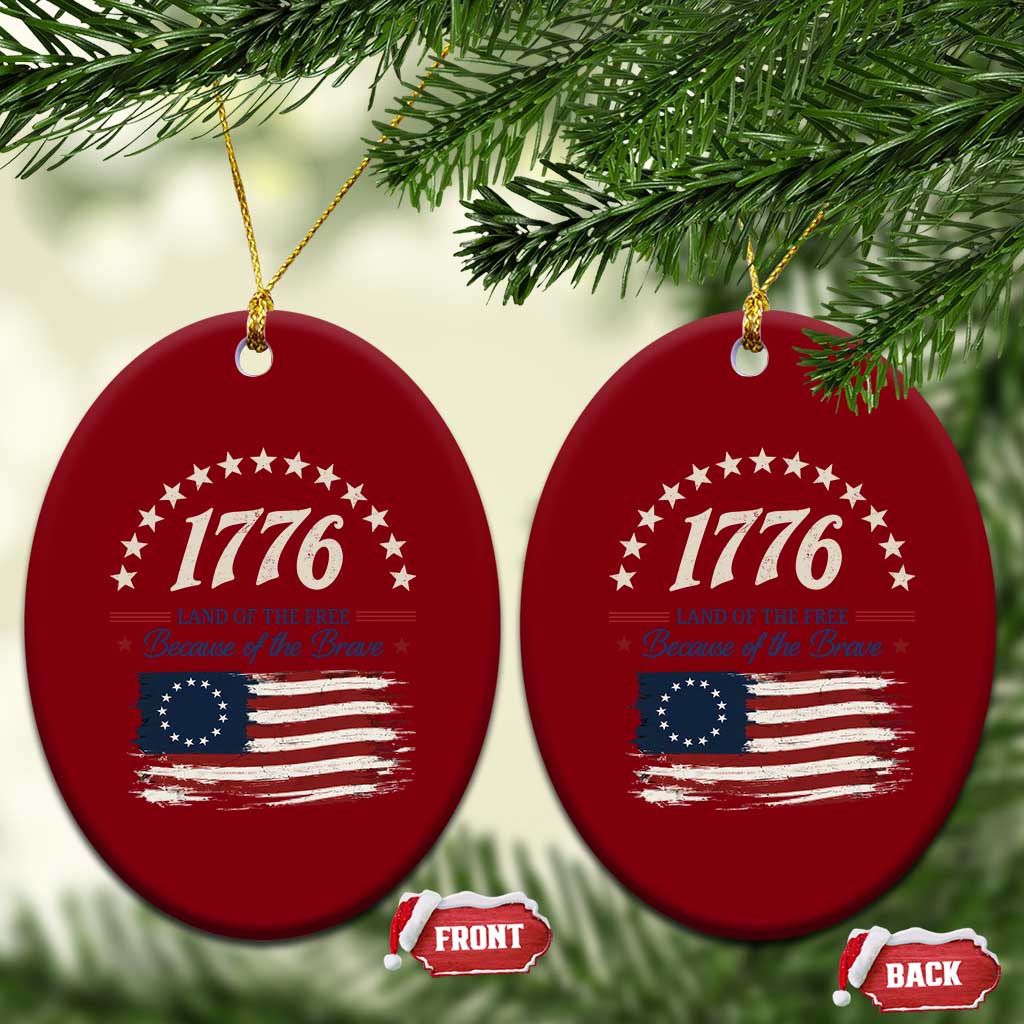 1776 Land of the Free Distressed Arch Graphic Ceramic Ornament Vintage Betsy Ross American Flag Stars Retro Patriotic TS02 Print Your Wear