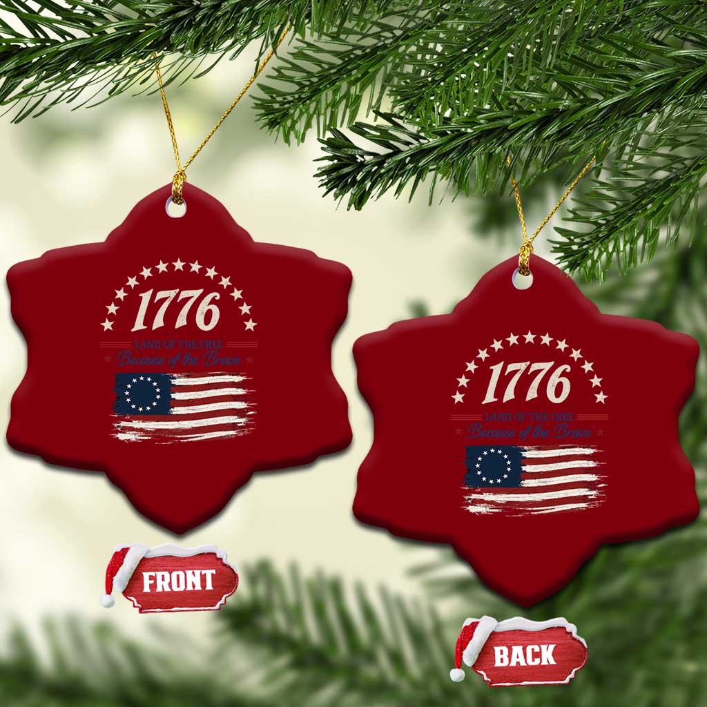1776 Land of the Free Distressed Arch Graphic Ceramic Ornament Vintage Betsy Ross American Flag Stars Retro Patriotic TS02 Print Your Wear