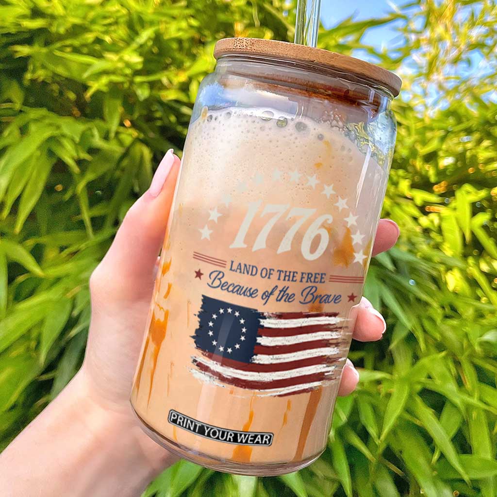 1776 Land of the Free Distressed Arch Graphic Glass Can Vintage Betsy Ross American Flag Stars Retro Patriotic TS02 Black Print Your Wear