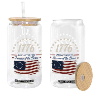 1776 Land of the Free Distressed Arch Graphic Glass Can Vintage Betsy Ross American Flag Stars Retro Patriotic TS02 Print Your Wear
