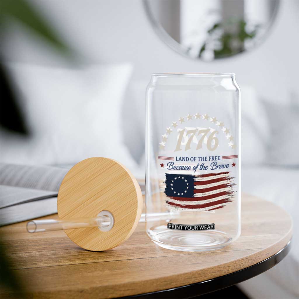 1776 Land of the Free Distressed Arch Graphic Glass Can Vintage Betsy Ross American Flag Stars Retro Patriotic TS02 Print Your Wear