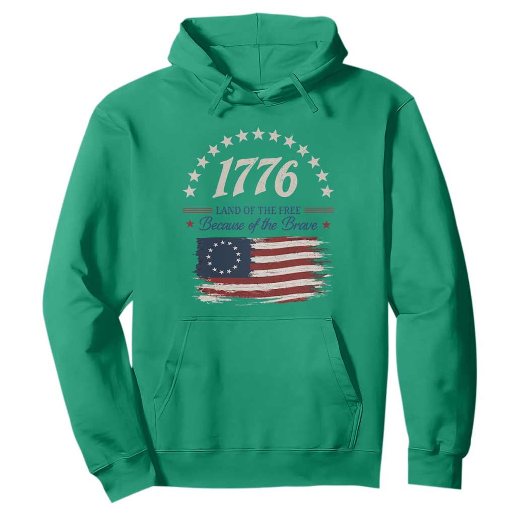 1776 Land of the Free Distressed Arch Graphic Hoodie Vintage Betsy Ross American Flag Stars Retro Patriotic TS02 Irish Green Print Your Wear