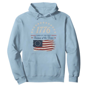 1776 Land of the Free Distressed Arch Graphic Hoodie Vintage Betsy Ross American Flag Stars Retro Patriotic TS02 Light Blue Print Your Wear