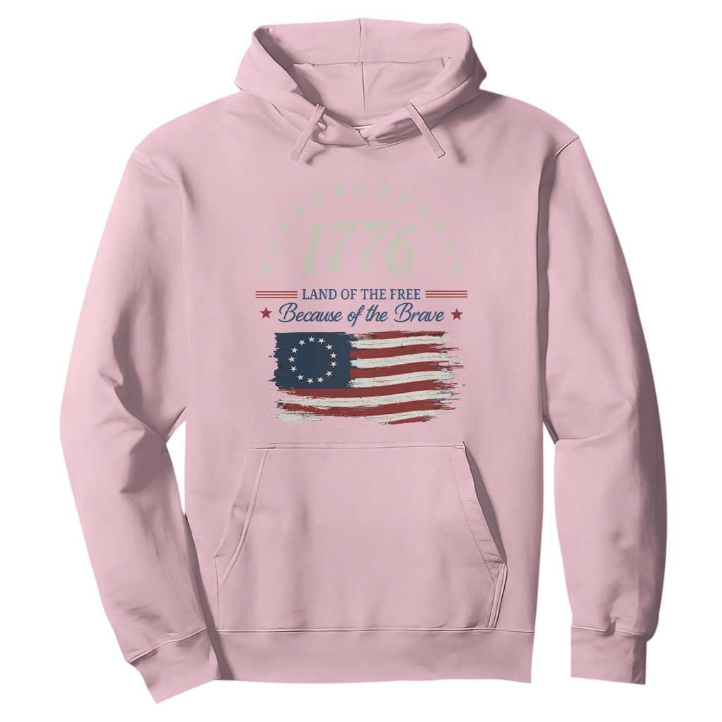 1776 Land of the Free Distressed Arch Graphic Hoodie Vintage Betsy Ross American Flag Stars Retro Patriotic TS02 Light Pink Print Your Wear