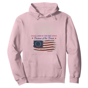1776 Land of the Free Distressed Arch Graphic Hoodie Vintage Betsy Ross American Flag Stars Retro Patriotic TS02 Light Pink Print Your Wear