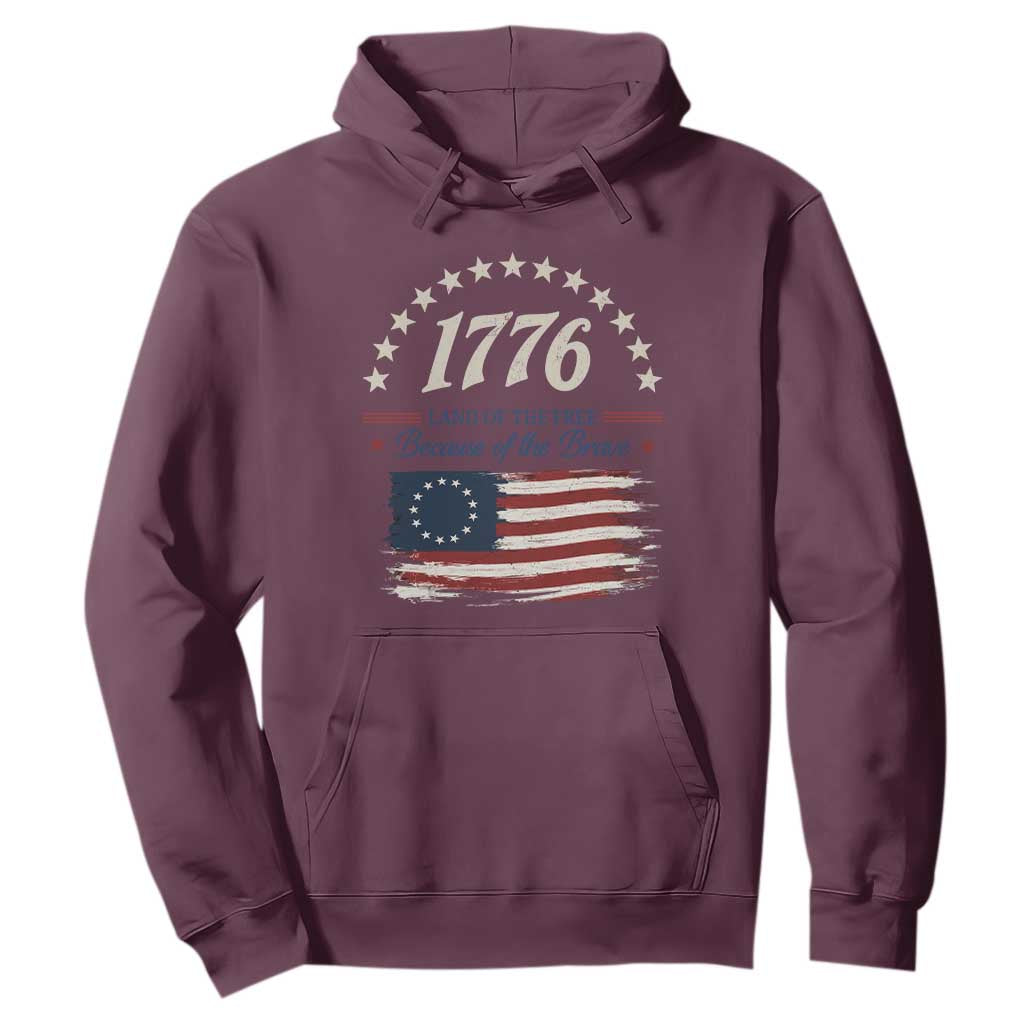 1776 Land of the Free Distressed Arch Graphic Hoodie Vintage Betsy Ross American Flag Stars Retro Patriotic TS02 Maroon Print Your Wear