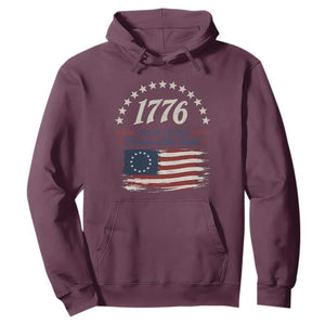 1776 Land of the Free Distressed Arch Graphic Hoodie Vintage Betsy Ross American Flag Stars Retro Patriotic TS02 Maroon Print Your Wear