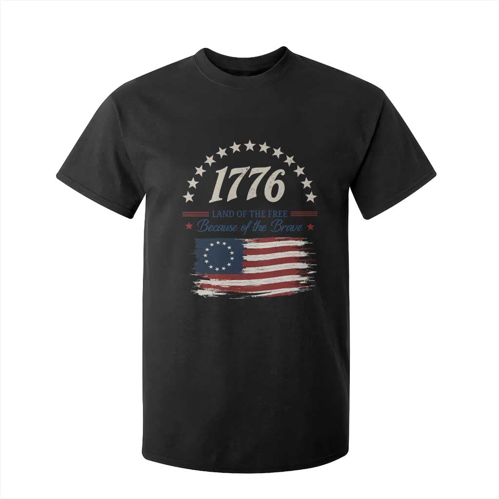 1776 Land of the Free Distressed Arch Graphic T Shirt For Kid Vintage Betsy Ross American Flag Stars Retro Patriotic TS02 Black Print Your Wear