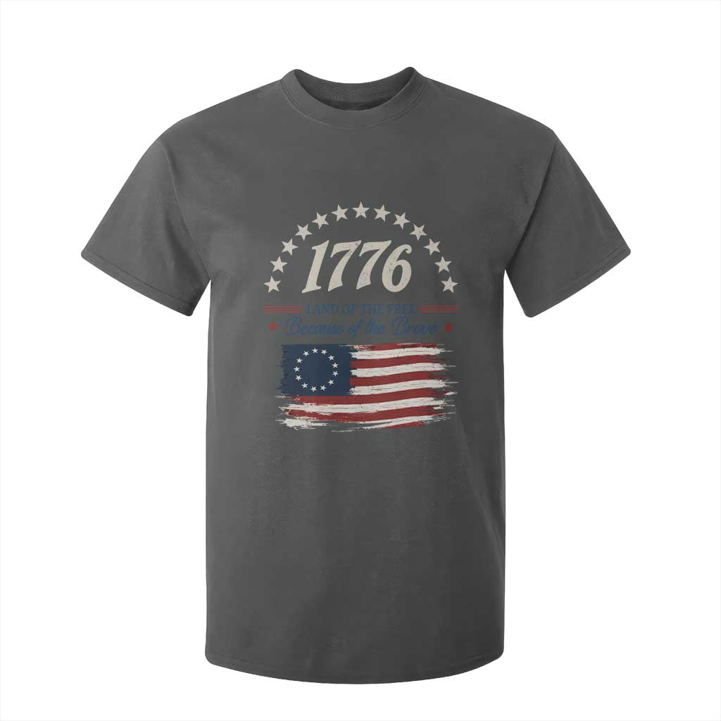 1776 Land of the Free Distressed Arch Graphic T Shirt For Kid Vintage Betsy Ross American Flag Stars Retro Patriotic TS02 Dark Heather Print Your Wear