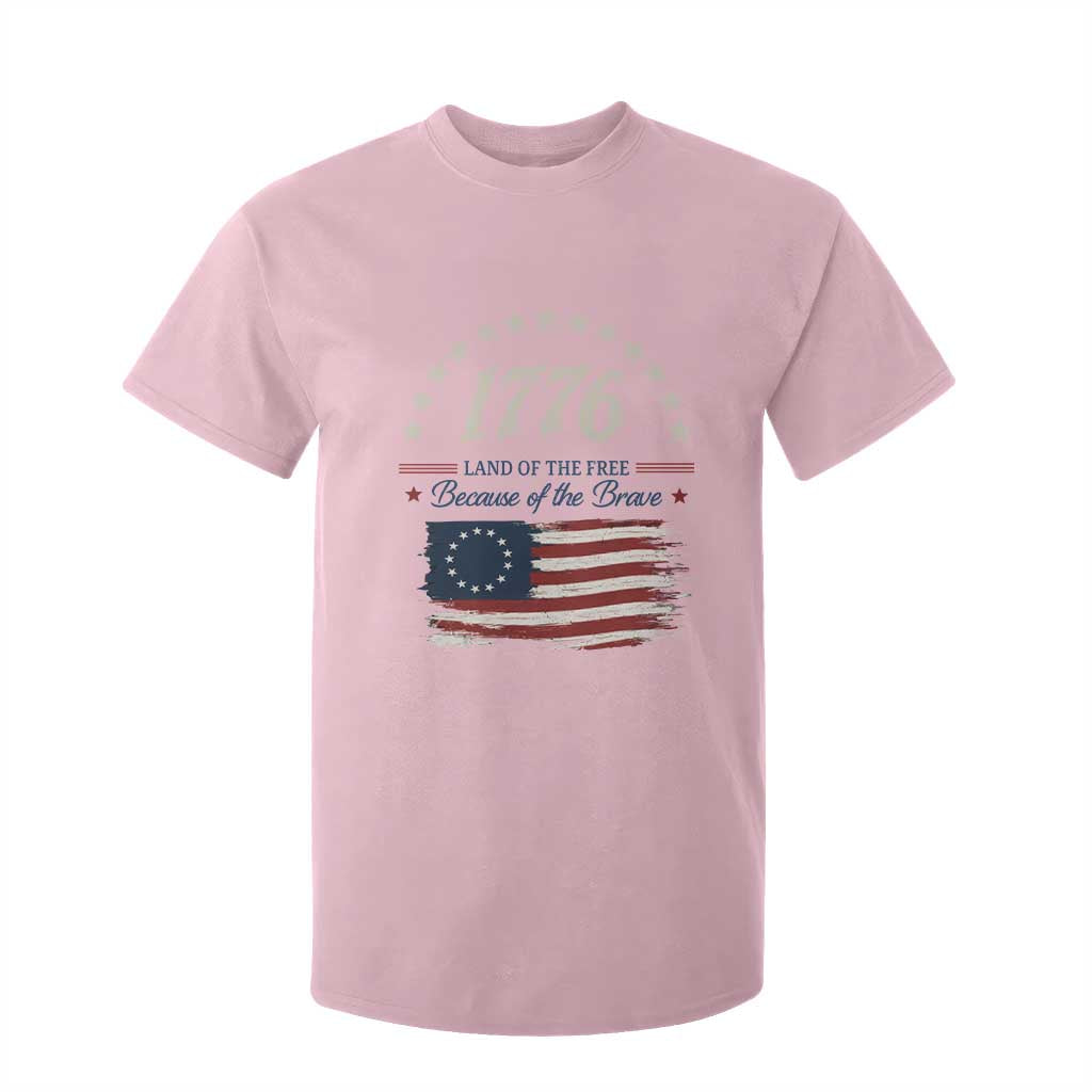 1776 Land of the Free Distressed Arch Graphic T Shirt For Kid Vintage Betsy Ross American Flag Stars Retro Patriotic TS02 Light Pink Print Your Wear