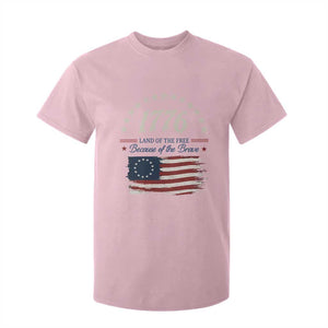 1776 Land of the Free Distressed Arch Graphic T Shirt For Kid Vintage Betsy Ross American Flag Stars Retro Patriotic TS02 Light Pink Print Your Wear