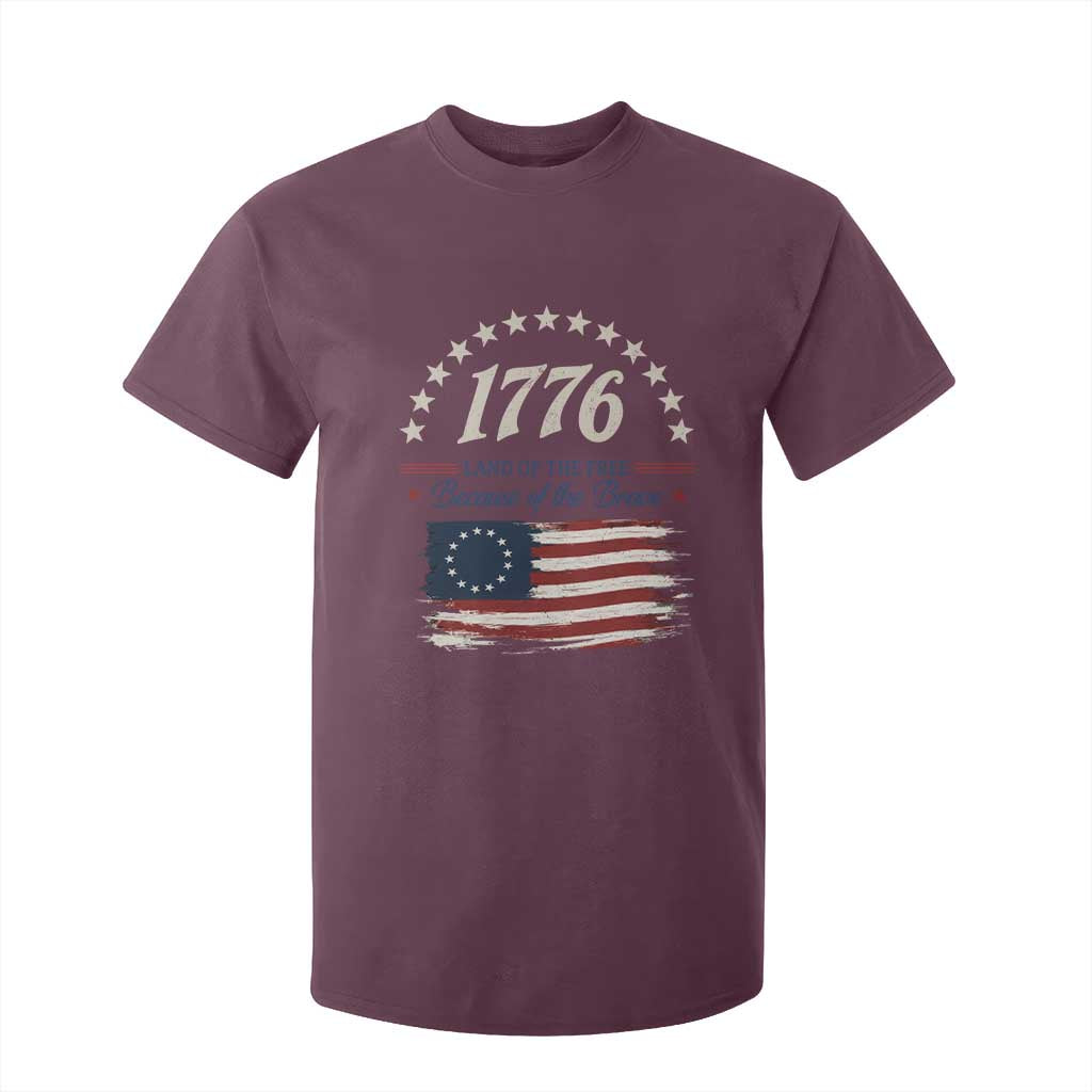 1776 Land of the Free Distressed Arch Graphic T Shirt For Kid Vintage Betsy Ross American Flag Stars Retro Patriotic TS02 Maroon Print Your Wear