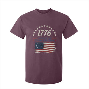 1776 Land of the Free Distressed Arch Graphic T Shirt For Kid Vintage Betsy Ross American Flag Stars Retro Patriotic TS02 Maroon Print Your Wear