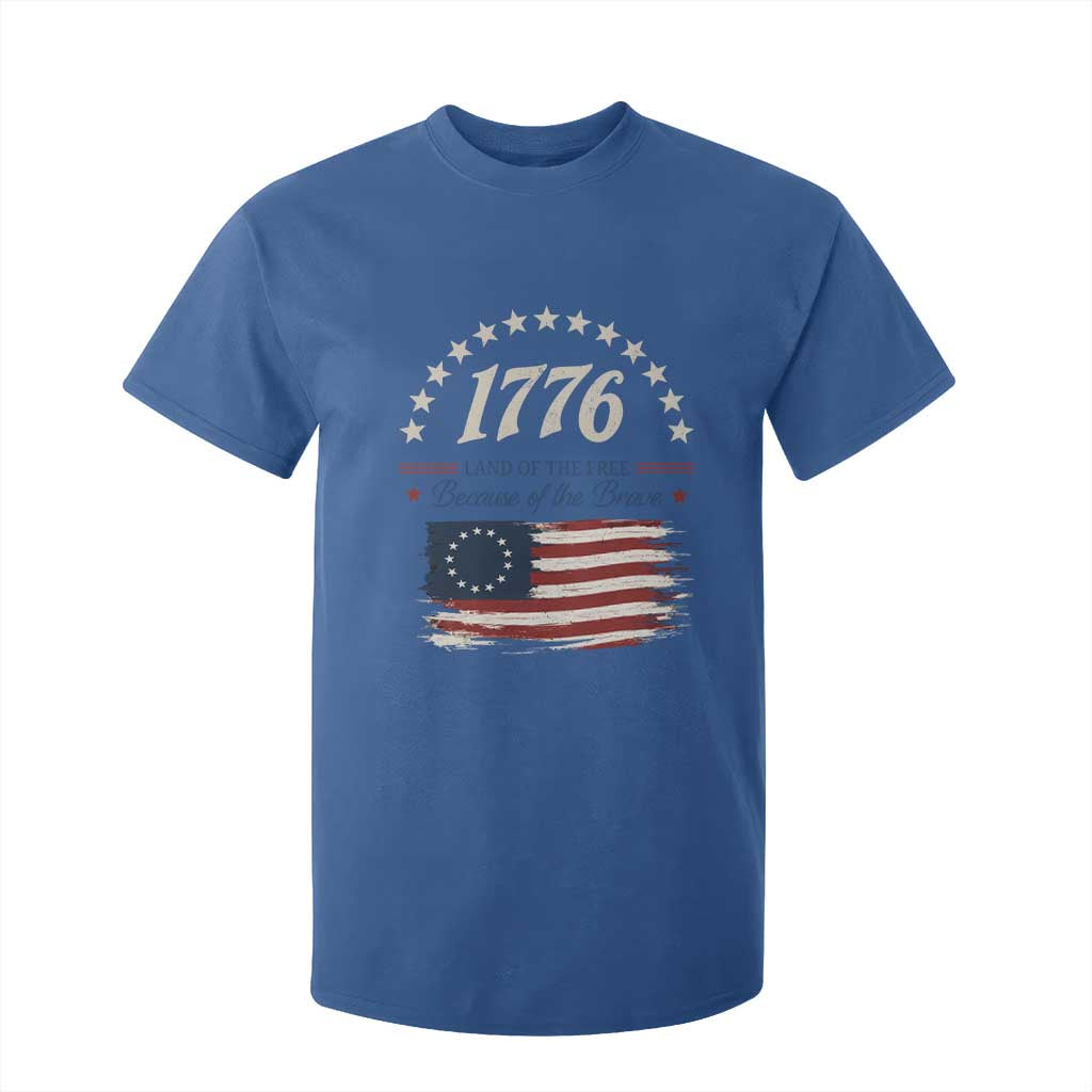 1776 Land of the Free Distressed Arch Graphic T Shirt For Kid Vintage Betsy Ross American Flag Stars Retro Patriotic TS02 Royal Blue Print Your Wear