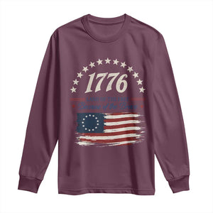 1776 Land of the Free Distressed Arch Graphic Long Sleeve Shirt Vintage Betsy Ross American Flag Stars Retro Patriotic TS02 Maroon Print Your Wear