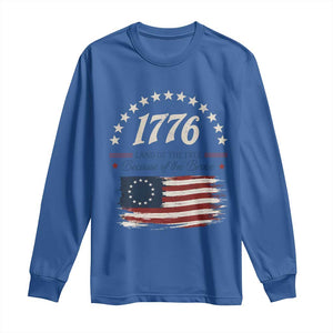 1776 Land of the Free Distressed Arch Graphic Long Sleeve Shirt Vintage Betsy Ross American Flag Stars Retro Patriotic TS02 Royal Blue Print Your Wear