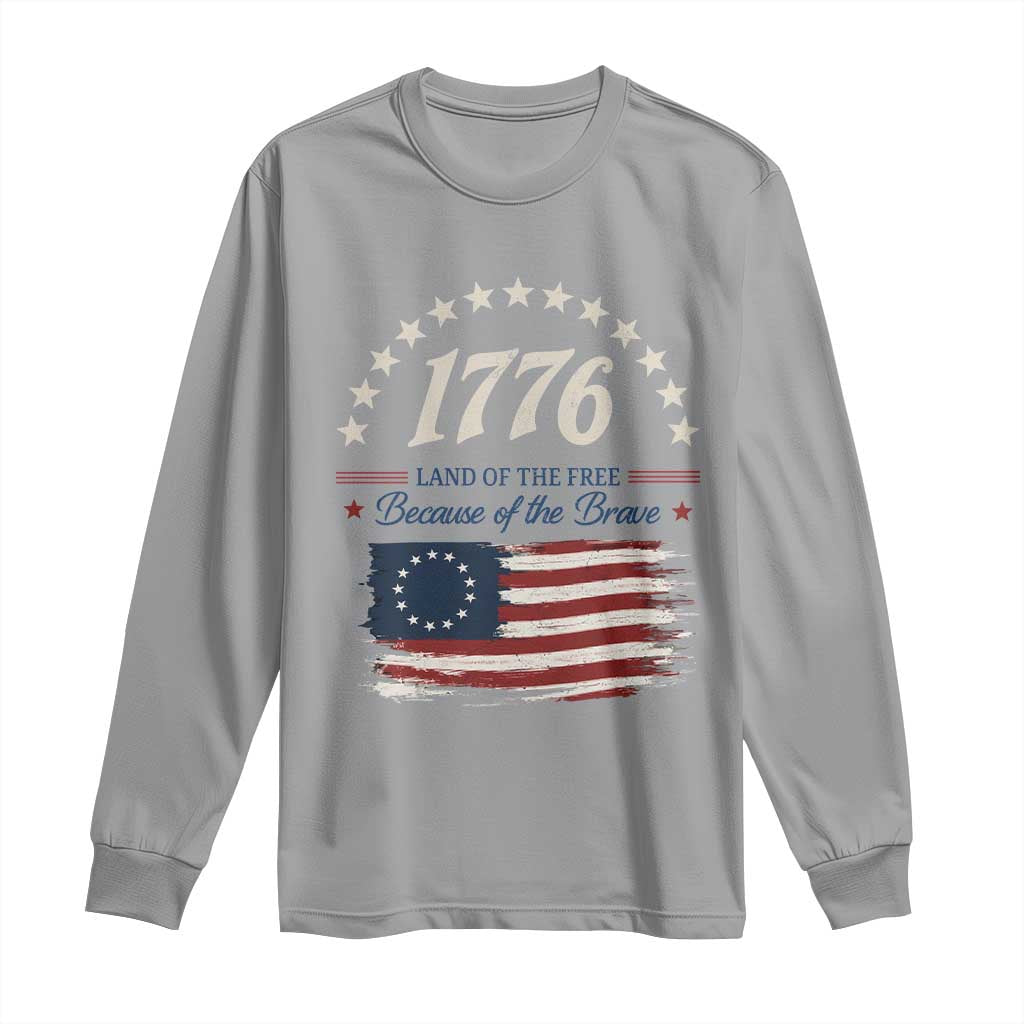 1776 Land of the Free Distressed Arch Graphic Long Sleeve Shirt Vintage Betsy Ross American Flag Stars Retro Patriotic TS02 Sport Gray Print Your Wear